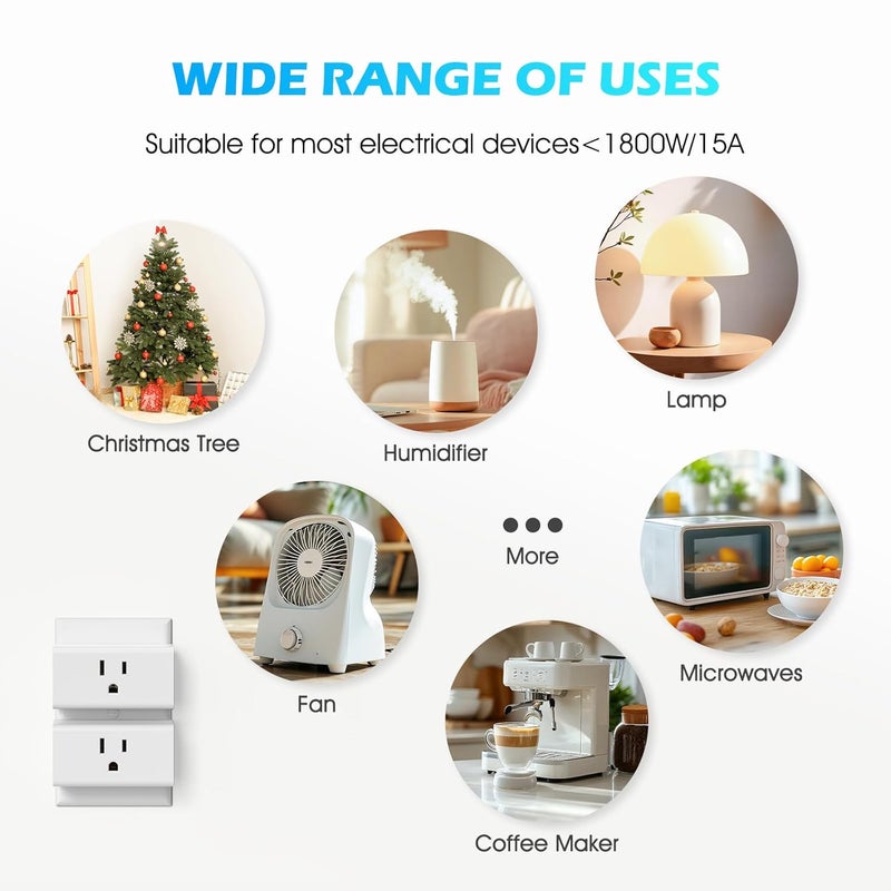 SURNICE Mini Remote Control Outlet Plug, 15A Wireless Light Switch Plug for Household Appliances, Up to 260 FT Long Range, 5 Outlets + 2 Remotes - Image 5